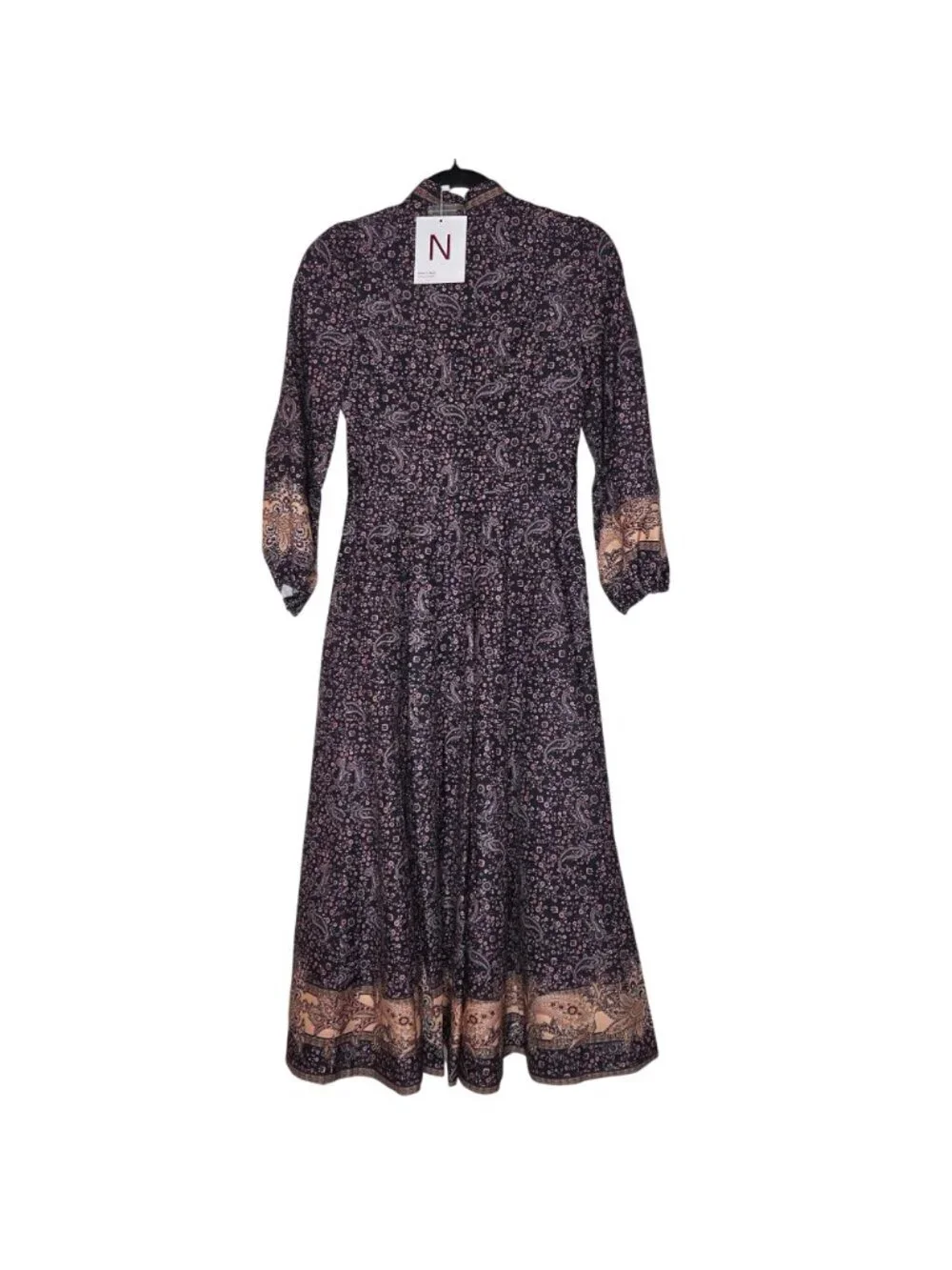 NWOT Nancy Yang Mandarin Collar Midi Dress - Black - Picture 2 of 5